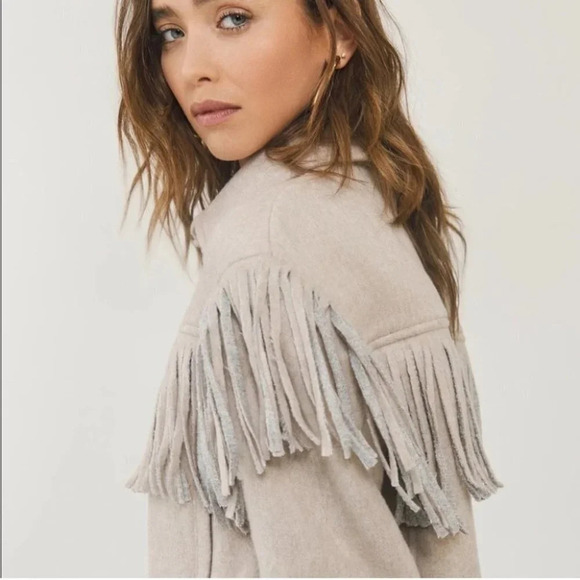 Something Navy Delphine Wool Fringe Jacket Coat S Tan - Picture 5 of 12